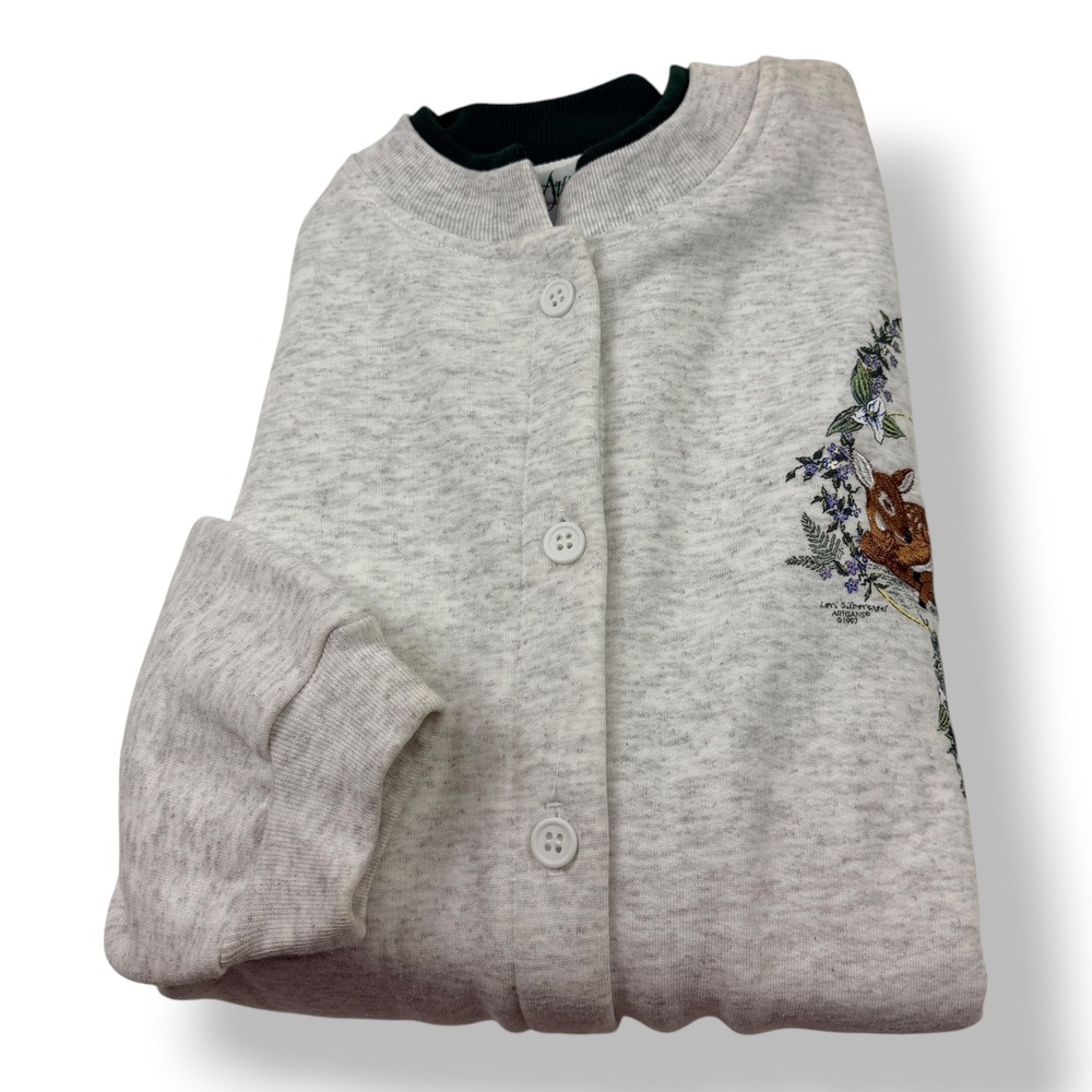 Artisans Sunschein Designs Vintage 90s Deer Embroidered Button Sweatshirt XL